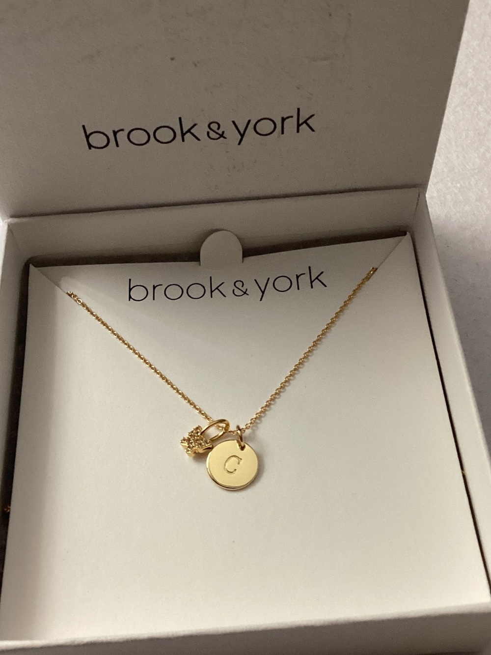 Brook & York 14k Gold Vermeil Butterfly Charm & Gold Initial ‘C’ Disc Necklace
